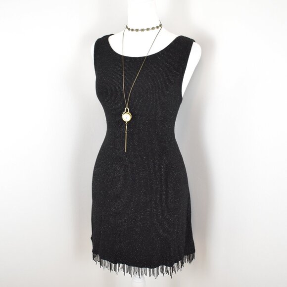 VTG 90s Y2K Flapper Ronni Nicole Black Glitter Beaded Mini Shift Dress Sz 10 - Picture 3 of 7